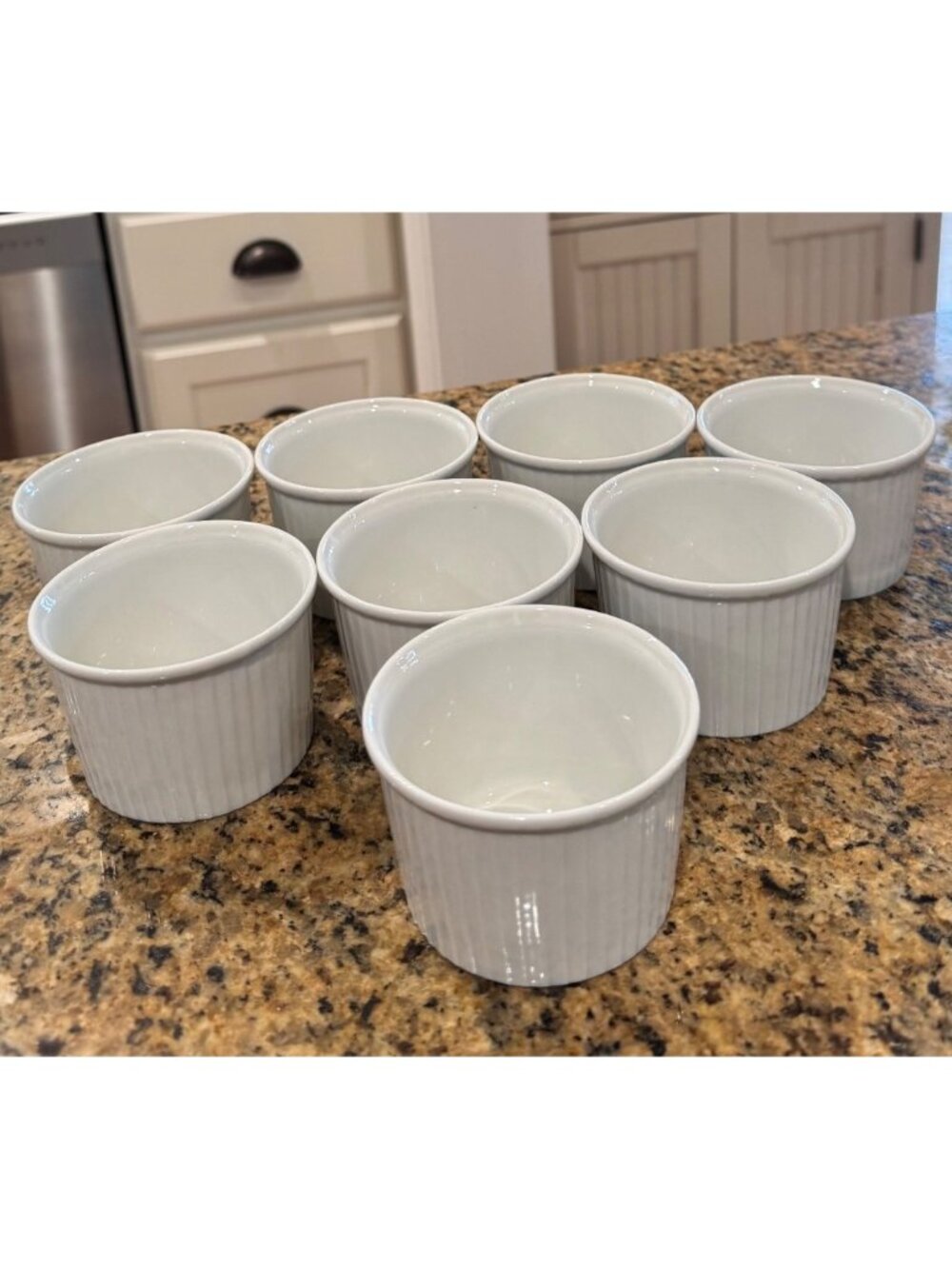 Pillivuyt French Porcelain Ribbed 8 oz Ramekins Set Of 8 White Custard Souffles - Picture 6 of 10